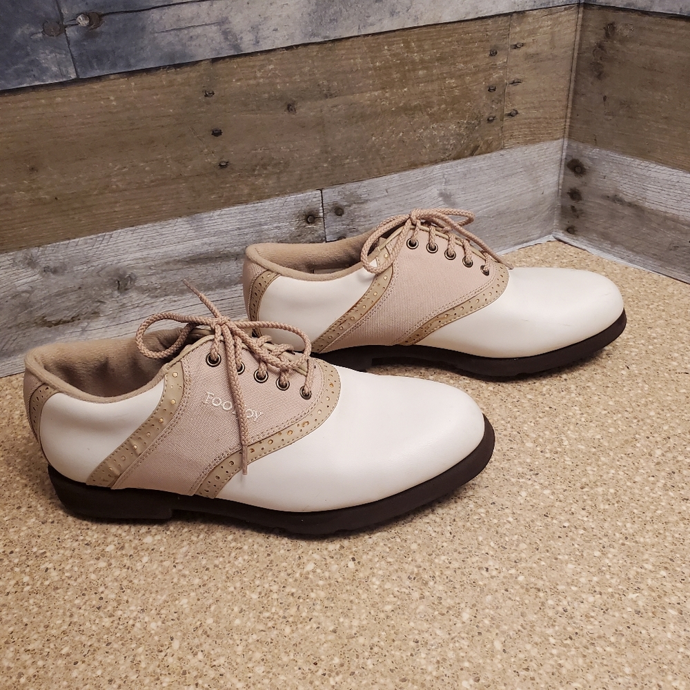 Footjoy Greenjoys Tan and White Golf Shoes with Removable Cleats 7.5